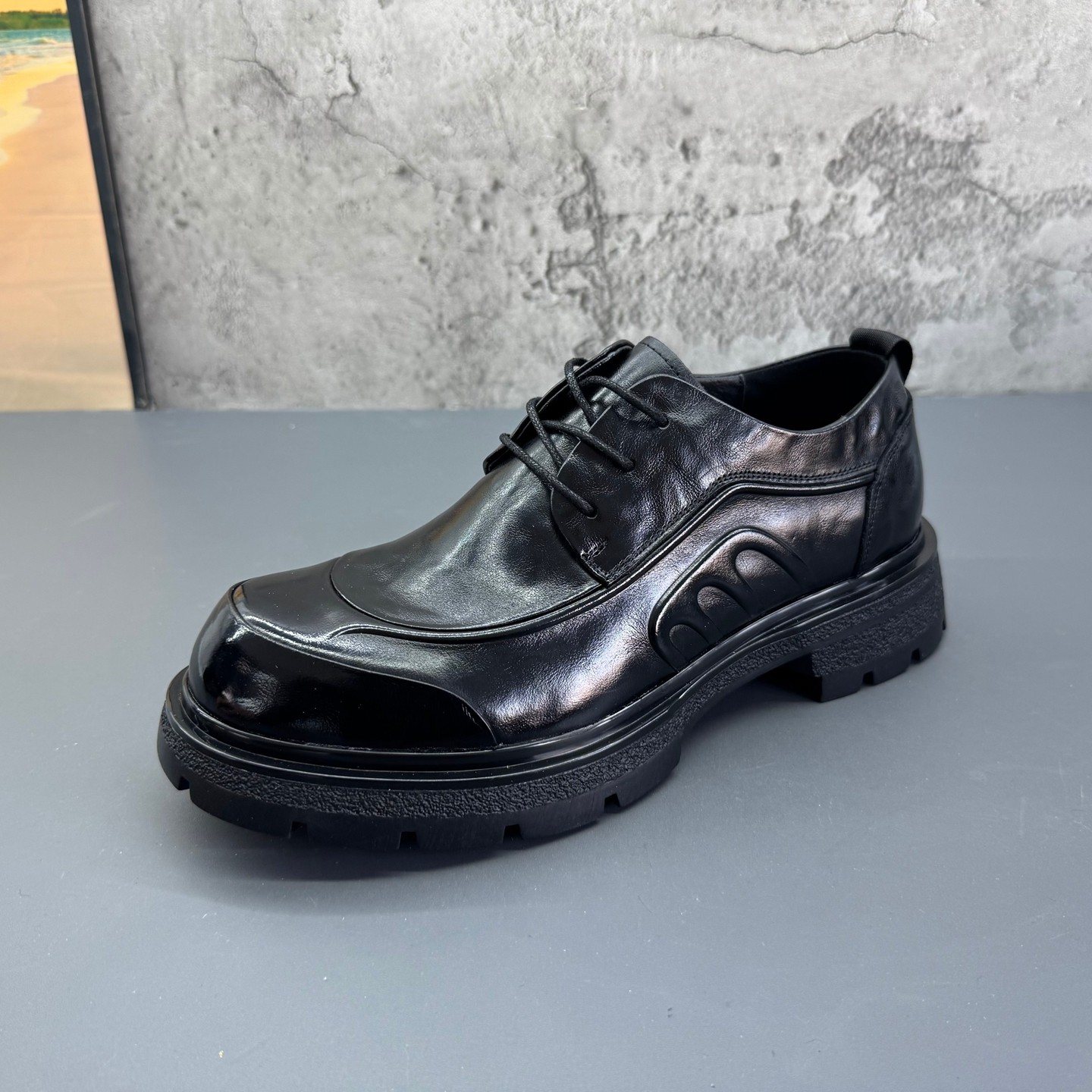 欧洲站2026春季新款真皮圆头系带厚底商务头层牛皮百搭男士皮鞋,流行男鞋,休闲皮鞋,淘宝优惠券,粉丝福利购,淘宝优惠卷