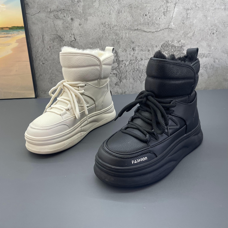 厚底户外女棉靴2025新款撤柜断码处理冬季真皮加绒保暖雪地靴短靴