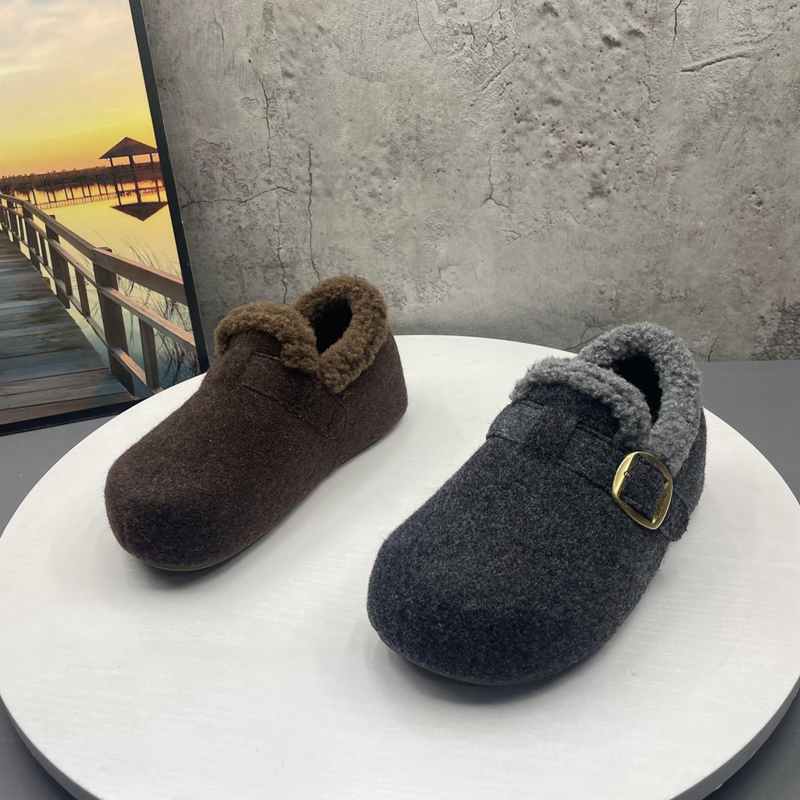 2025撤柜断码冬季新款女鞋复古内增高加绒保暖圆头套脚勃肯鞋棉鞋