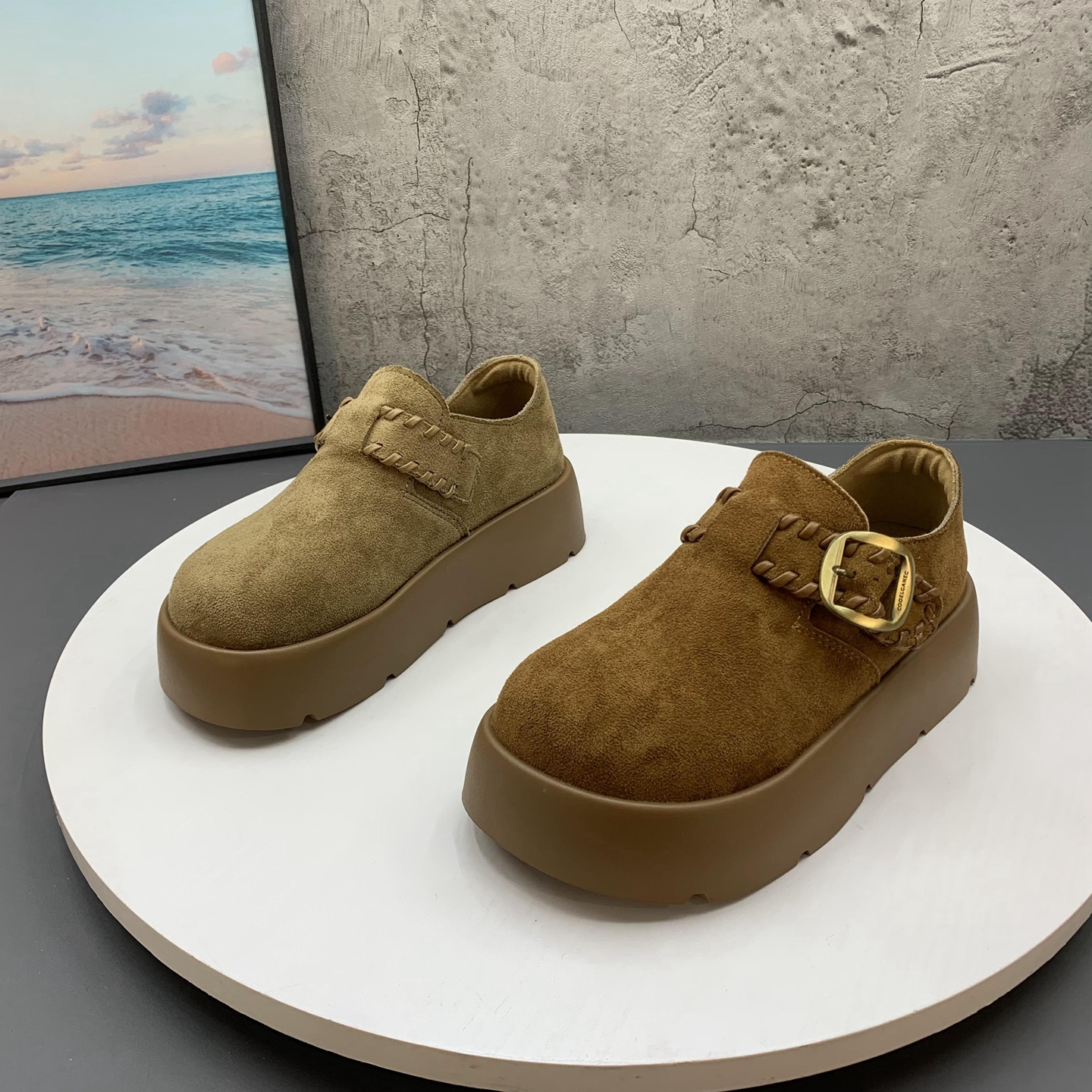 厚底增高全包勃肯鞋女2025新款秋季小个子一脚蹬乐福鞋博肯单鞋子