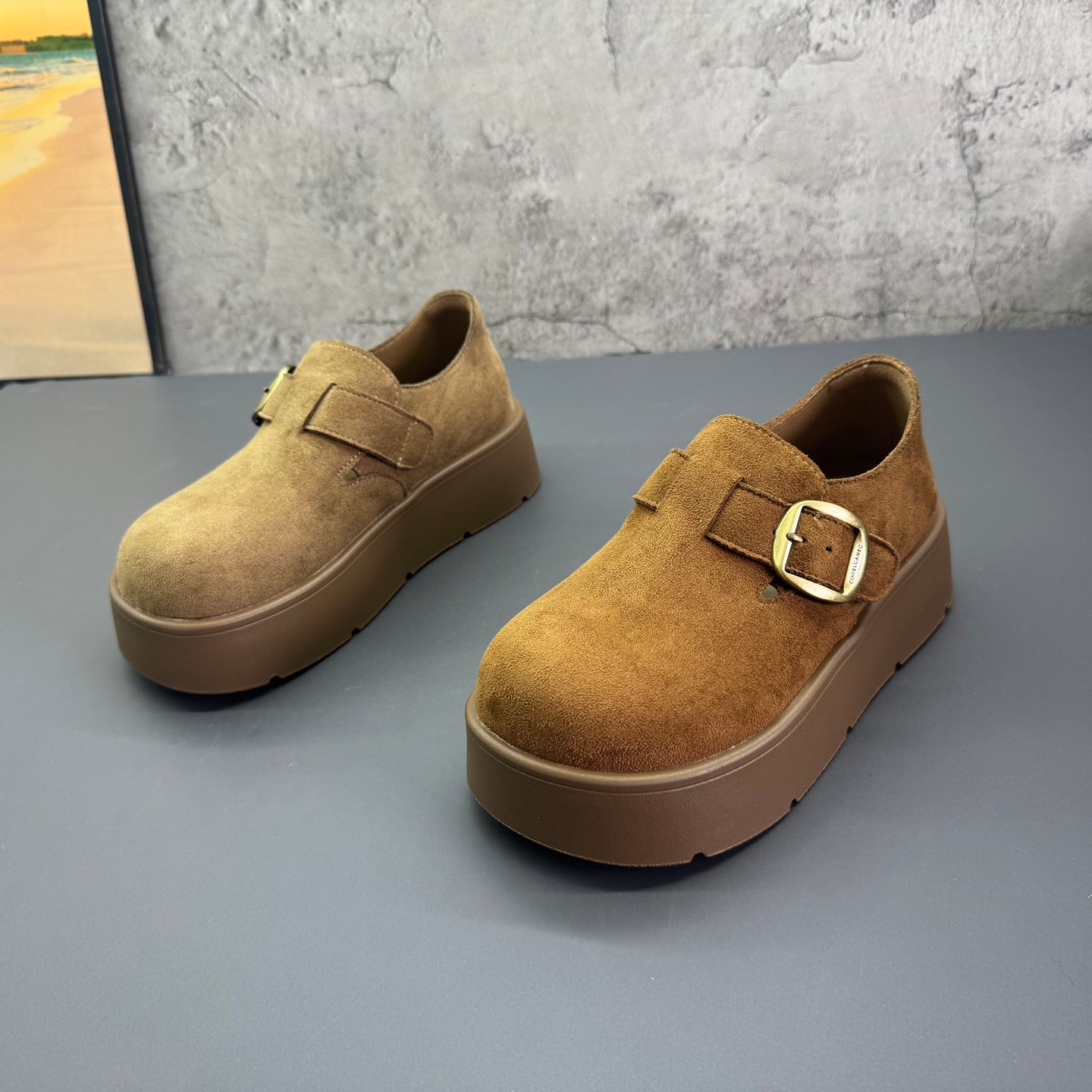 复古厚底勃肯鞋2026撤柜断码春季新款女鞋圆头魔术贴增高单鞋女鞋