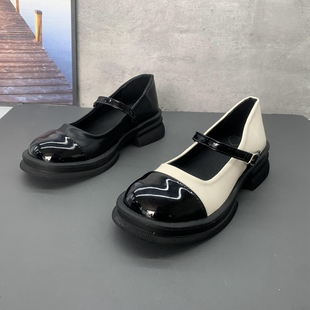 女鞋 2022新款 亮面搭扣玛丽珍中跟浅口简约气质单鞋 撤柜断码 春夏季