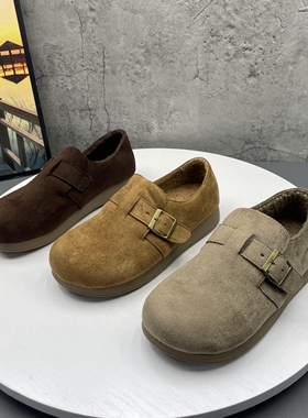 3厘米巨软高弹底加绒勃肯鞋女冬季新款平底复古绒里保暖勃肯鞋女