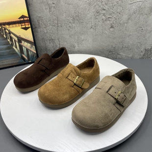 3厘米巨软高弹底加绒勃肯鞋女冬季新款平底复古绒里保暖勃肯鞋女