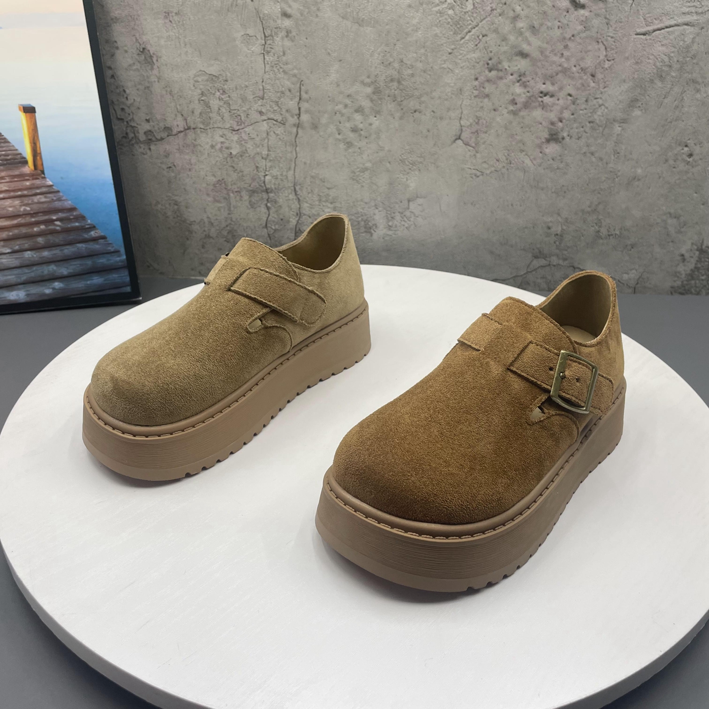 2025秋季新款撤柜断码圆头套脚勃肯鞋厚底增高美拉德博肯鞋单鞋女