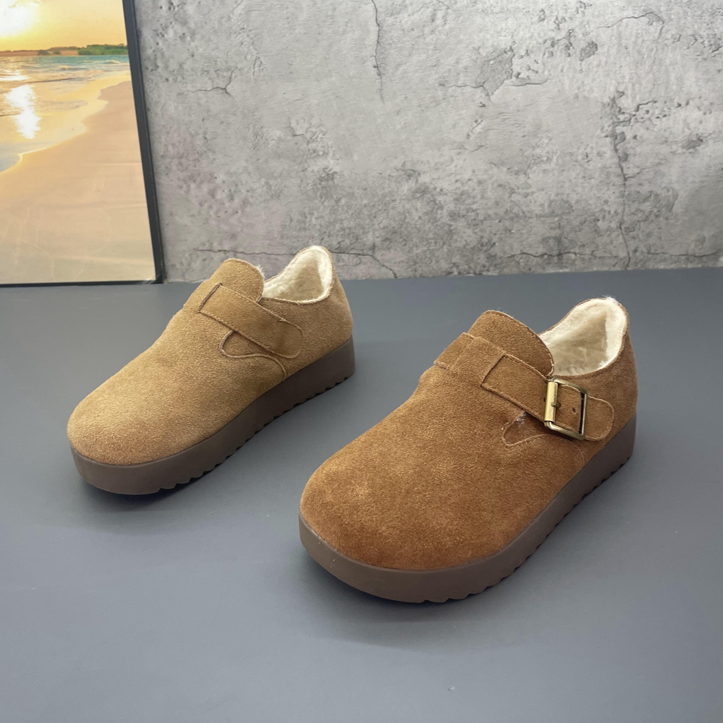 2025撤柜断码秋冬季新款真皮女鞋平底复古加绒保暖勃肯鞋女棉鞋