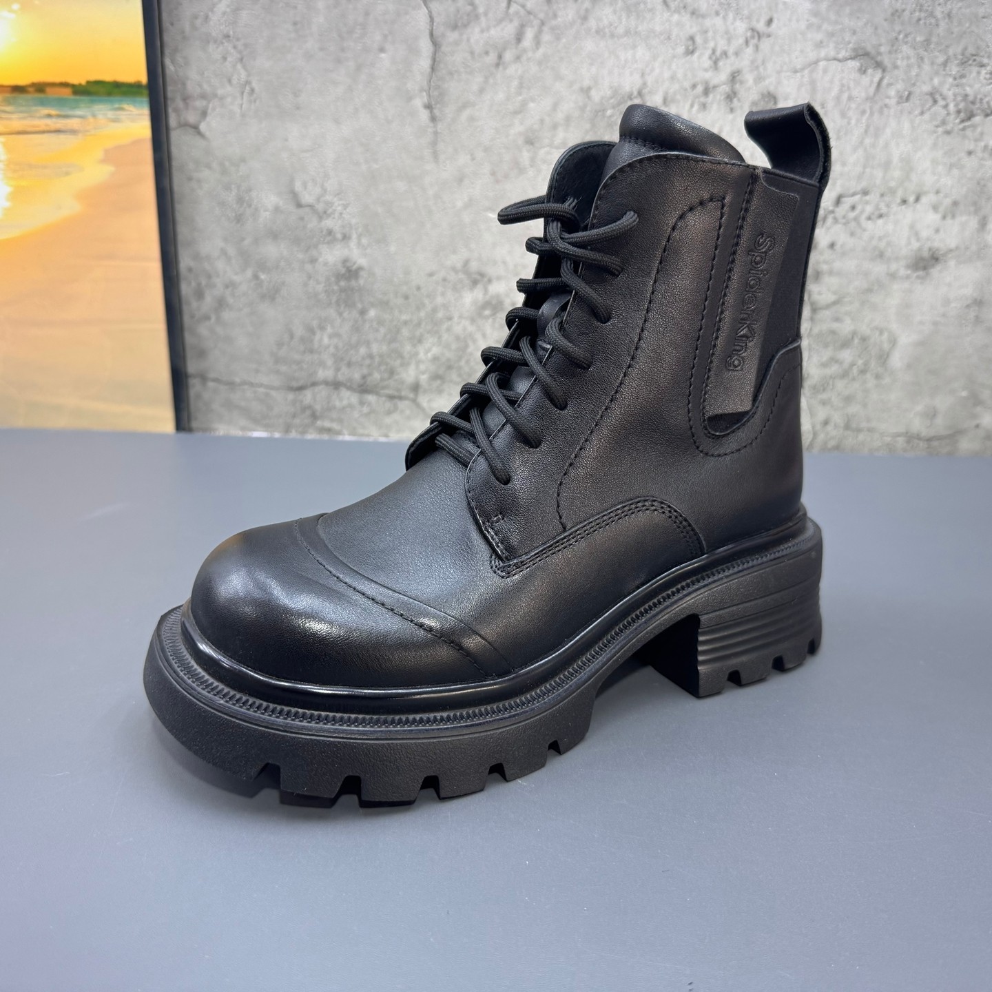 2025秋冬季新款撤柜折扣真皮圆头时尚粗跟中跟英伦牛皮马丁靴短靴,女鞋,马丁靴,淘宝优惠券,粉丝福利购,淘宝优惠卷