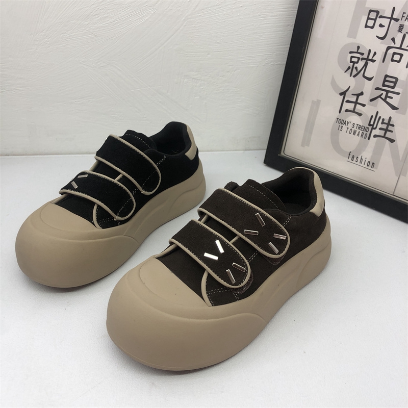 撤柜断码2025秋季新款真皮厚底韩版爆款网红魔术贴学院风板鞋女鞋