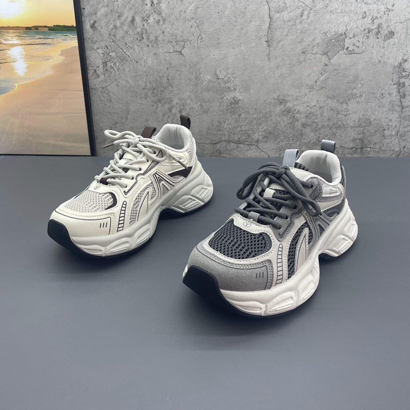 撤柜断码2025春季新款真皮厚底增高耐磨透气运动跑步老爹鞋女鞋