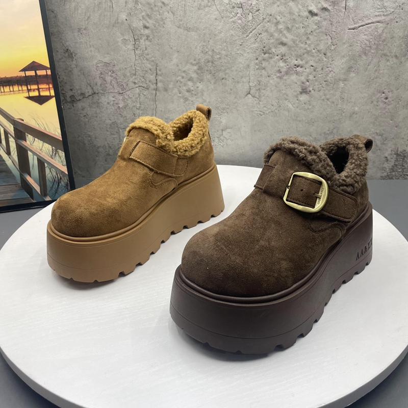 2025撤柜断码秋冬季新款女鞋复古厚底增高加绒保暖棉鞋英伦勃肯鞋