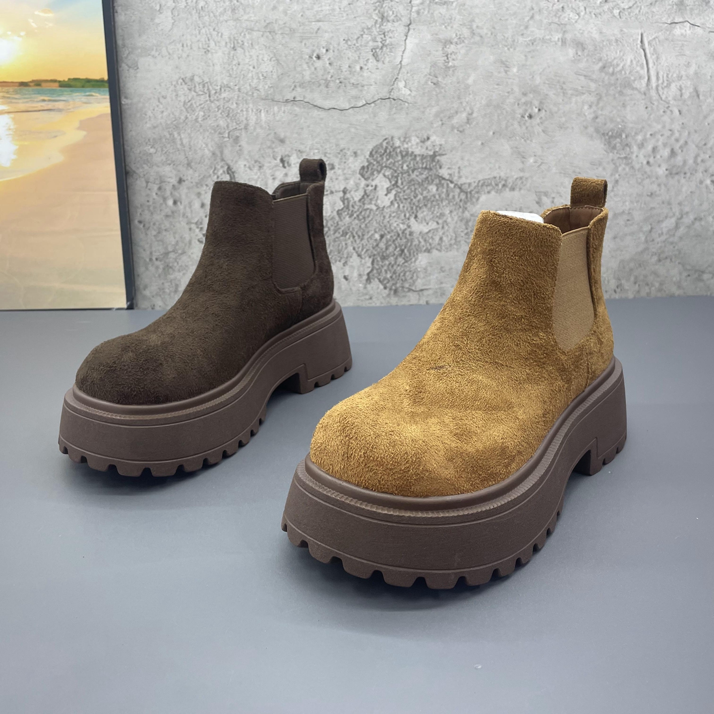 2025新款秋冬季撤柜断码厚底小个子增高绒面英伦切尔西靴女短靴