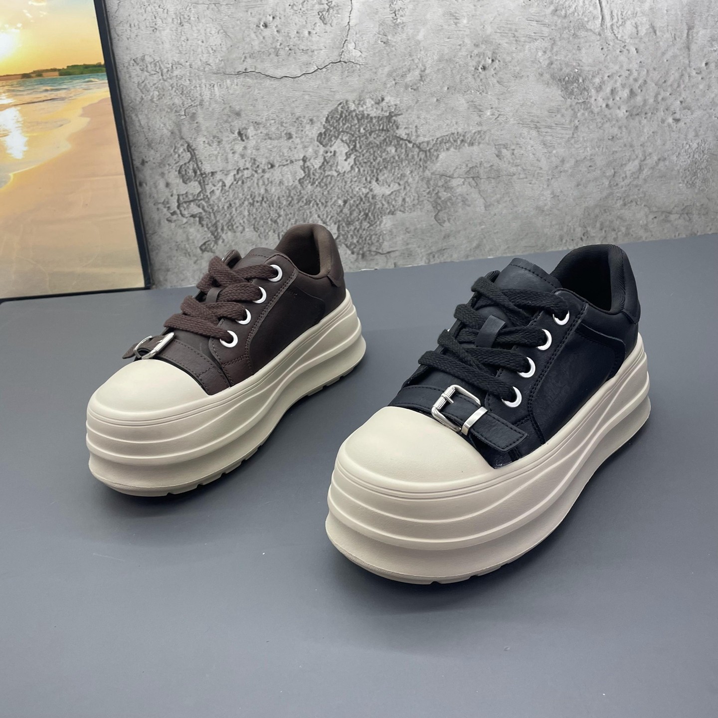 2025秋季新款撤柜断码真皮青年潮流深口低帮厚底学院风板鞋女鞋,女鞋,休闲板鞋,淘宝优惠券,粉丝福利购,淘宝优惠卷