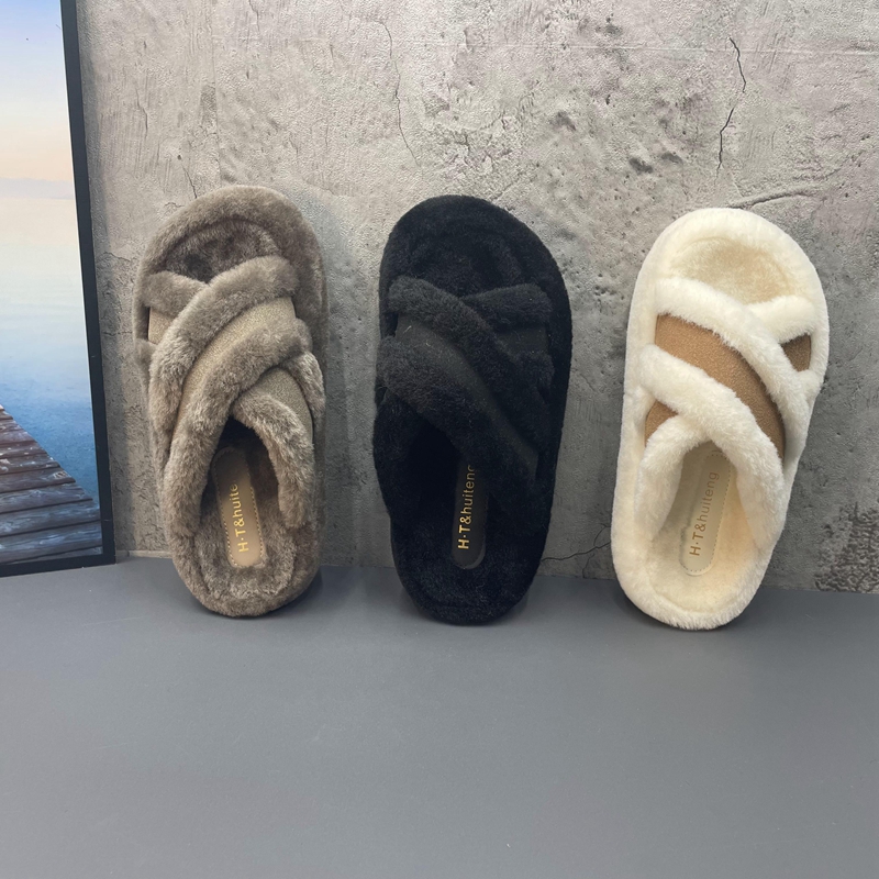 时尚百搭平底防滑毛毛拖鞋女鞋