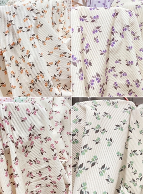 4色花薄款坑条面料工艺品背带裤衬衫手工鞋面饰品发圈灯芯绒布料