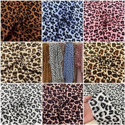 新款豹纹印花单层不透布料连衣裙吊带裙上衣短裙装饰背景现货面料