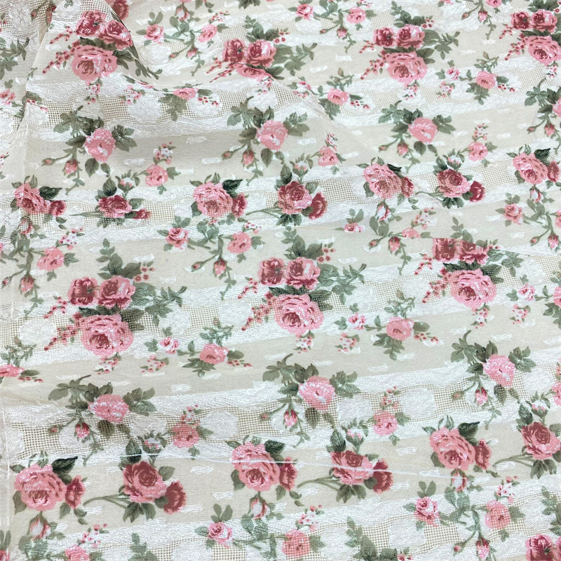 中国风网格条提花雪纺服装布料做衣服夏季女衬衫连衣裙半透面料图片