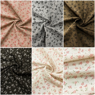 清新小花坑条服装面料秋冬背带长裤女装衬衫半身裙鞋面灯芯绒布料