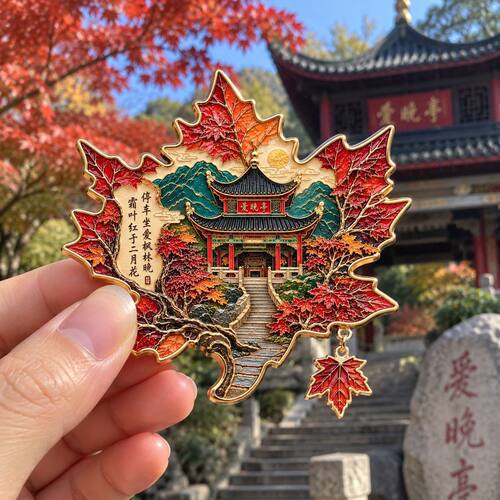 爱晚亭湖南文创金属冰箱贴带吊坠