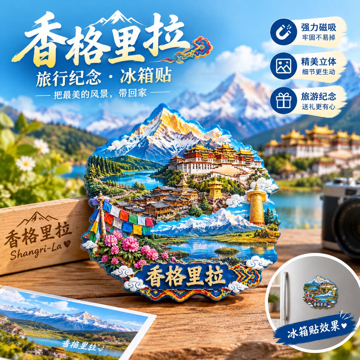 云南香格里拉3D立体冰箱贴磁吸旅游纪念品文创景点纪念品送朋友礼