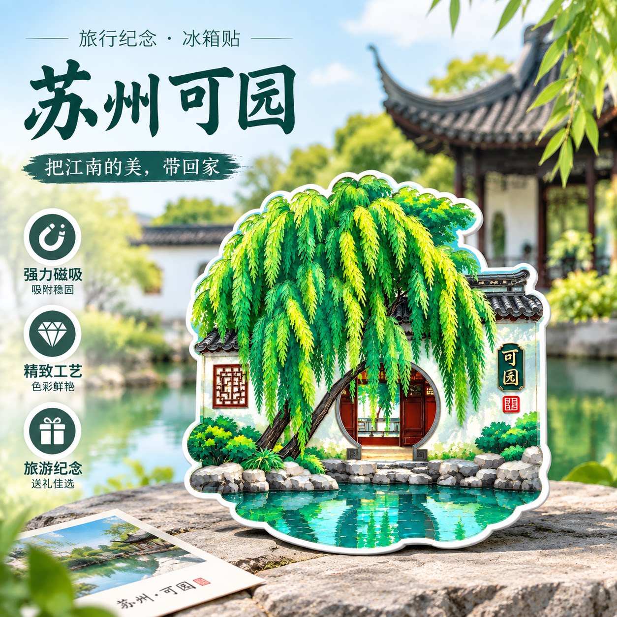 苏州可园文创冰箱贴磁吸立体旅行纪念品古建筑风景装饰贴送朋友礼