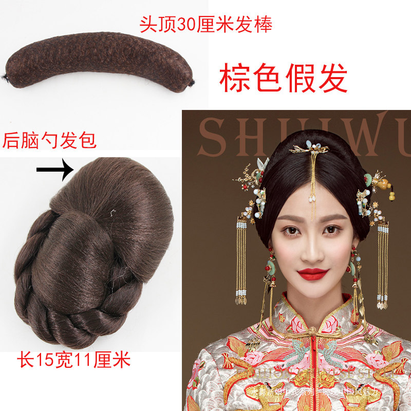 古装秀禾辫子古典新娘刘海影楼新娘秀和演出假发整套垫发发包