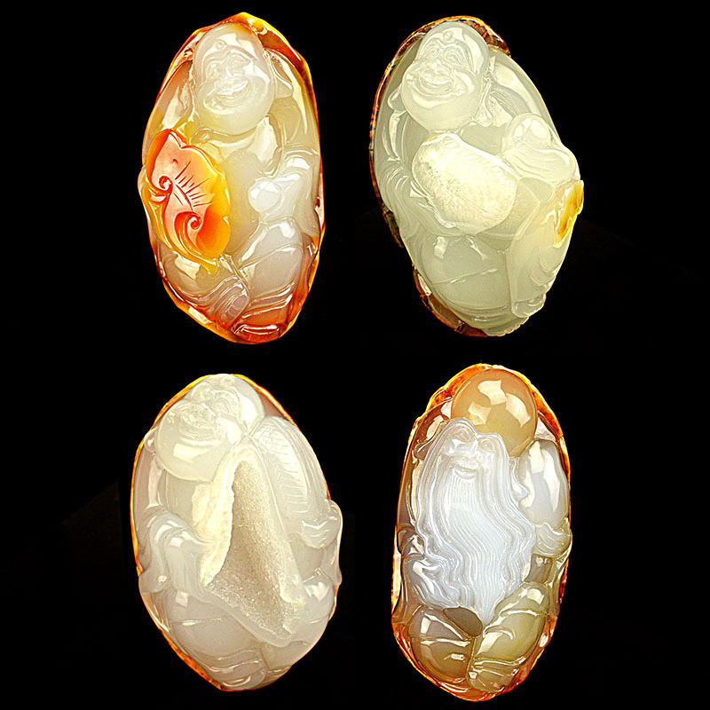 天然原石玛瑙雕刻男女士手把玩件如意弥勒佛公寿星财神达摩挂摆件