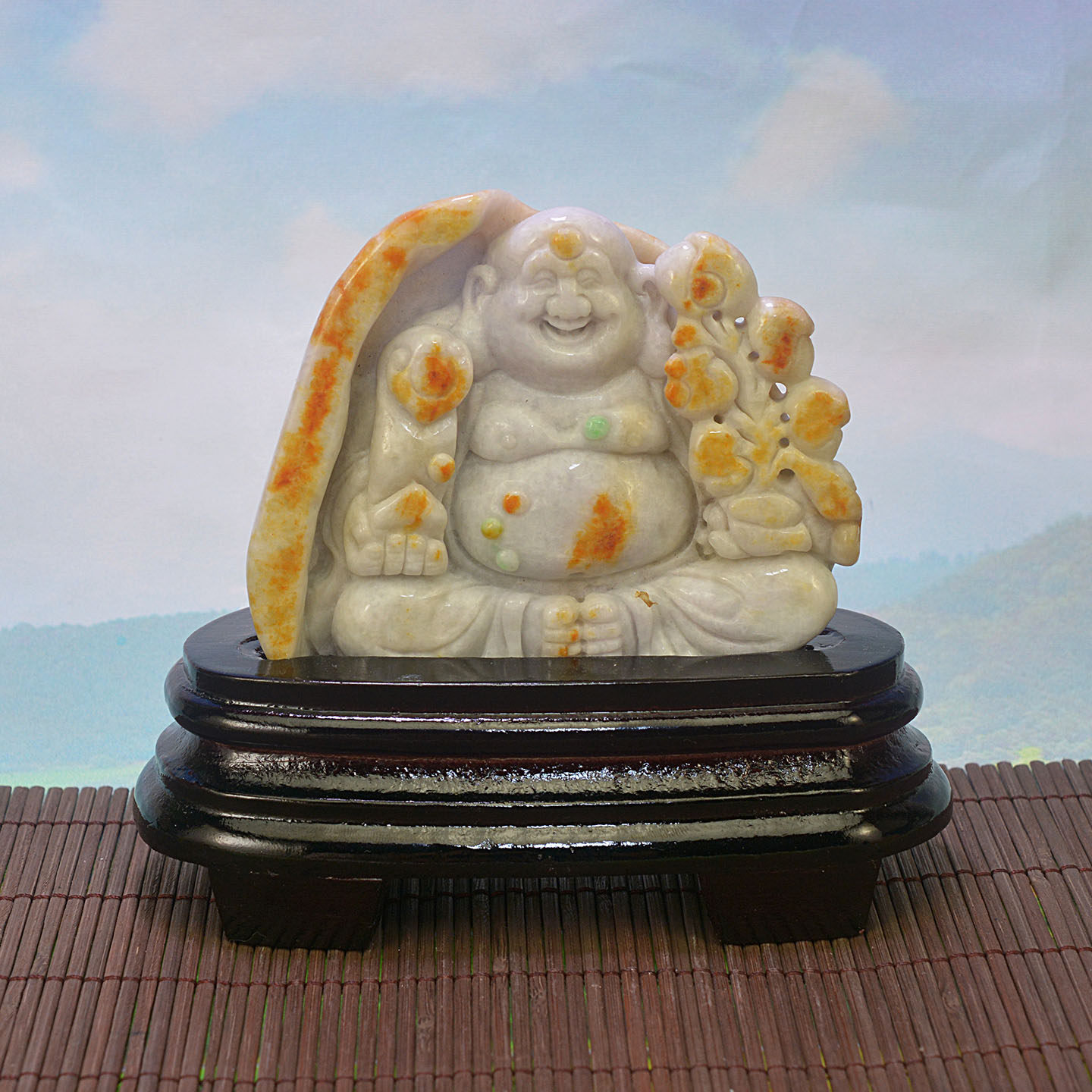 天然缅甸翡翠A货原石雕刻弥勒万福家居摆件招财大肚笑口长开佛公