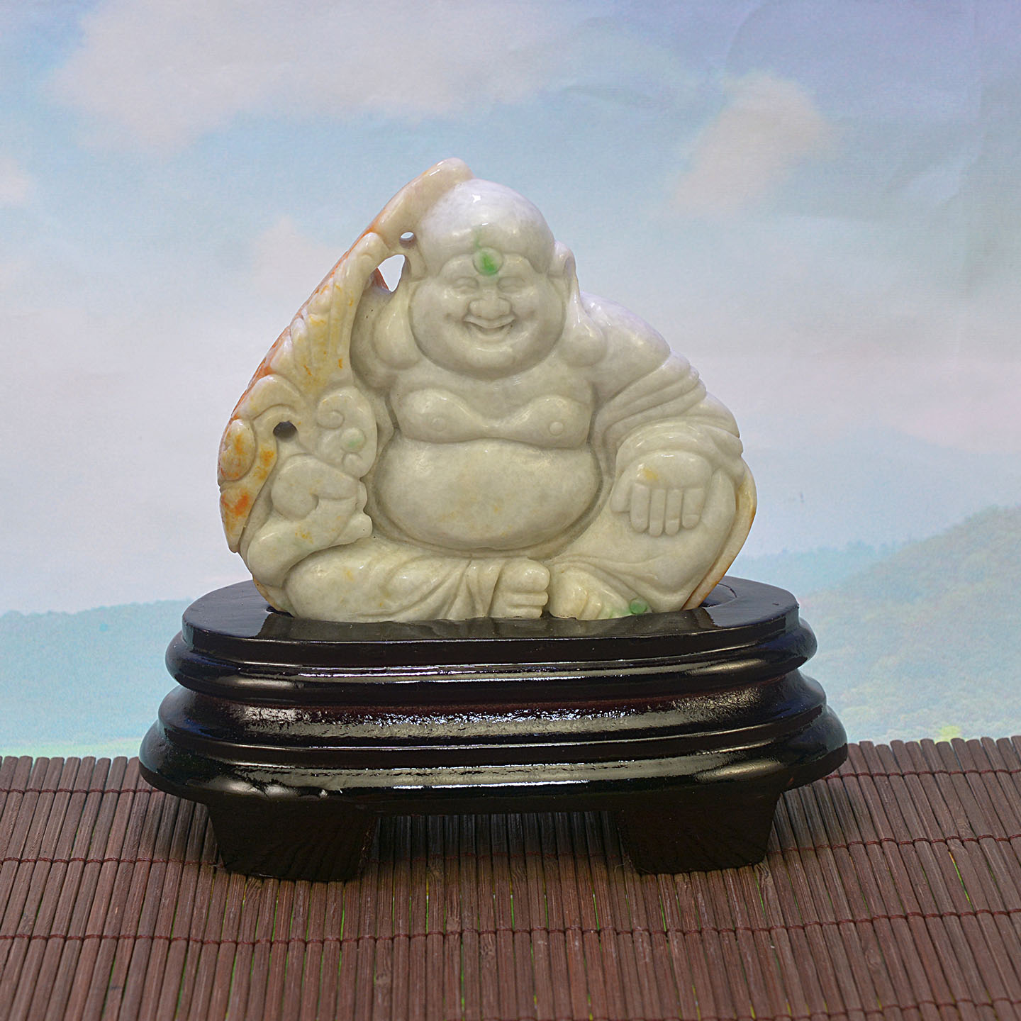 天然缅甸翡翠雕刻如意弥勒佛摆件家居玄关送福大肚佛容天下笑古今