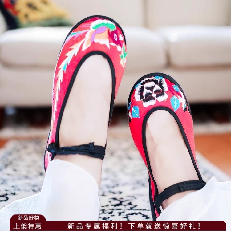 五朵金花原创云南手工婚鞋新中式国风汉服绣花千层底布鞋红色鞋子