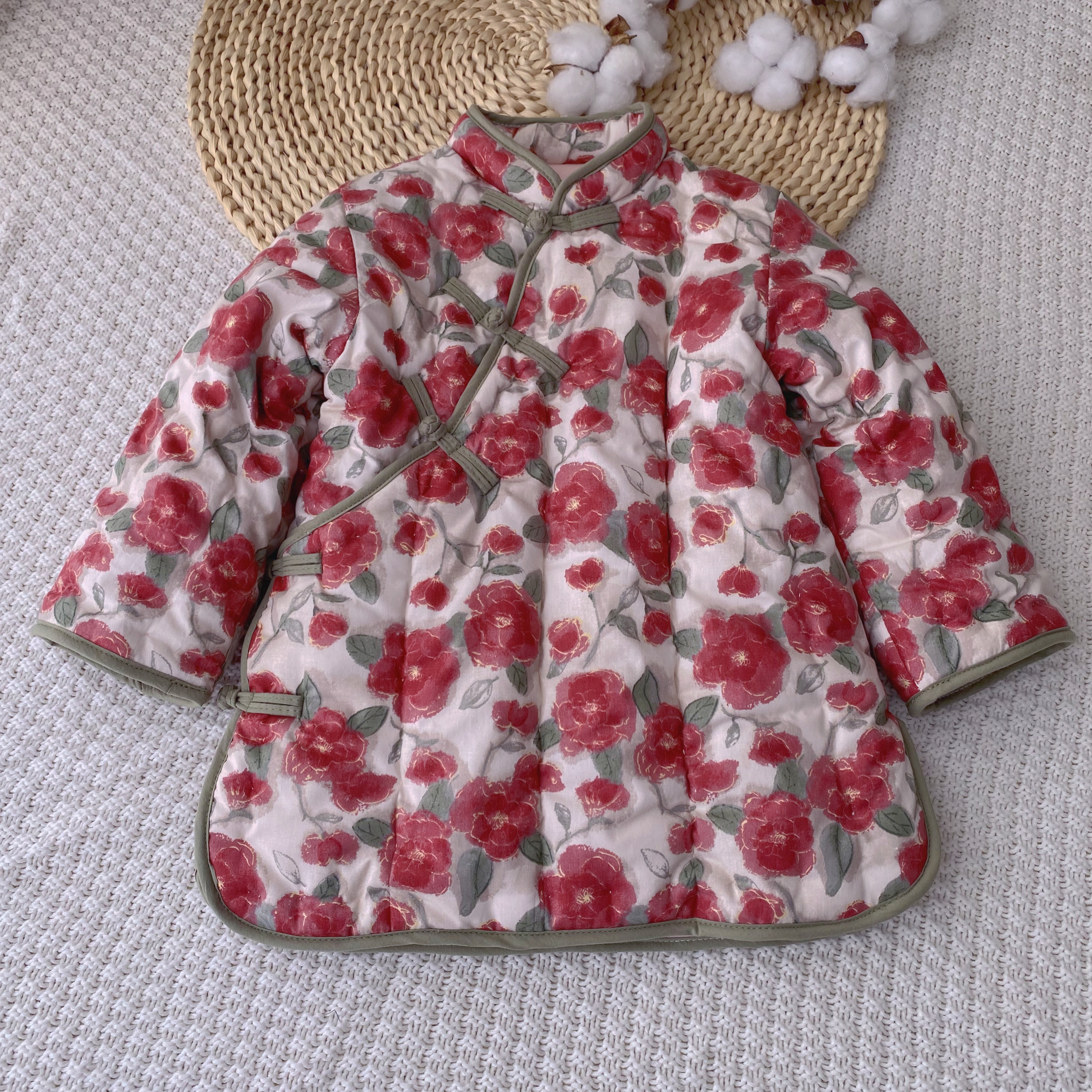 女童旗袍冬季款长袖改良纯棉花手工棉衣女孩国风中长款新中式唐装