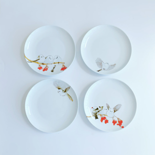 小肥啾银喉长尾山雀鸟私人定制饭碗餐盘子水杯子原创景德镇高白瓷