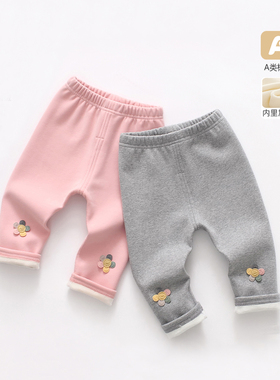 女童加绒裤纯棉外穿小童保暖裤可开档一体绒女宝宝打底裤秋冬薄绒