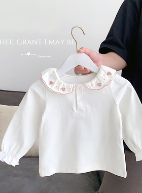 女童打底衫秋新款宝宝上衣纯棉婴儿童长袖T恤韩版娃娃领洋气衬衫