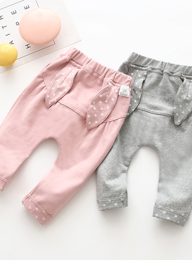 婴儿大PP裤春秋纯棉卡通哈伦女童屁屁裤高腰护肚外穿洋气宝宝裤子