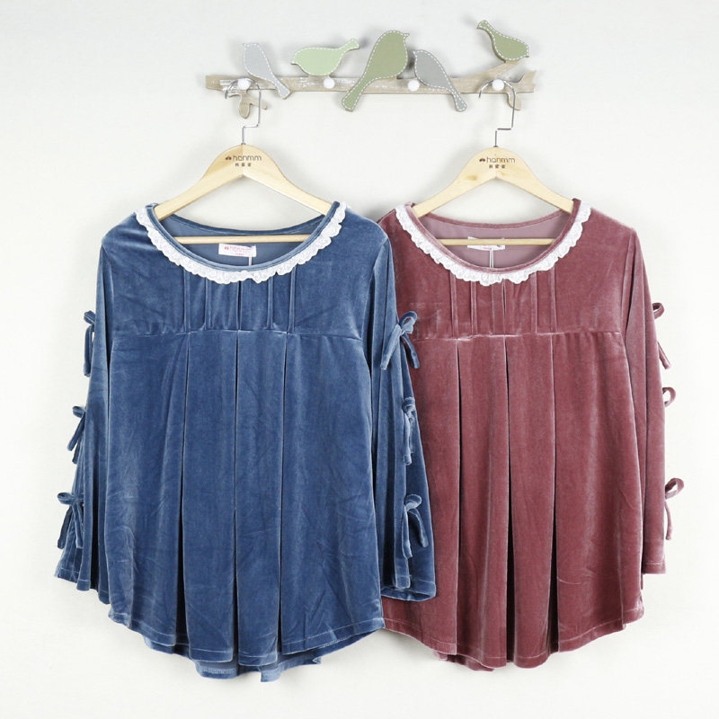2018韩蜜蜜新品女士套头韩版圆领长袖双面海岛绒睡衣家居服H60161