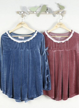 2018韩蜜蜜新品女士套头韩版圆领长袖双面海岛绒睡衣家居服H60161