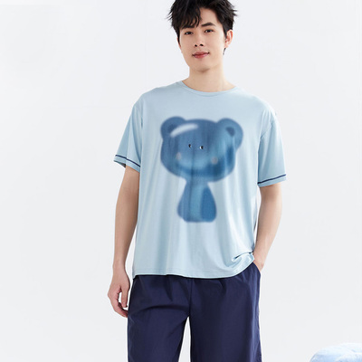 亲情夏季男士短袖短裤莱赛尔圆领套头休闲加大家居服睡衣55271005