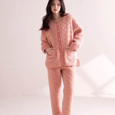 安杜拉冬 新款女 圆领麦穗绒加厚加绒睡衣可外穿家居服套装34040