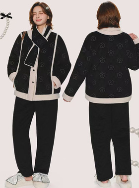 安杜拉 女士冬季加厚加绒外穿柔软时尚夹棉家居服睡衣套装55667