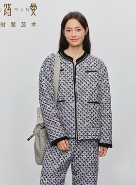 卡路曼 女士千鸟格小香风修身外穿保暖轻羽夹棉家居服睡衣套55611