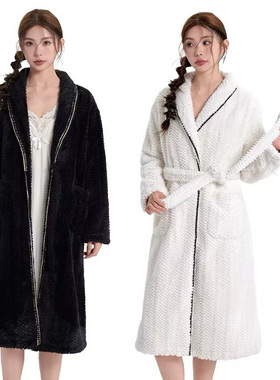 安杜拉冬季 女士兔绒夹棉加厚加绒柔软亲肤翻领中长浴袍睡袍46217