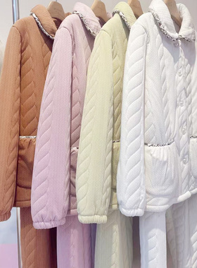 安杜拉 冬季柔软纯色翻领女士加厚夹棉加大家居服睡衣套装56016