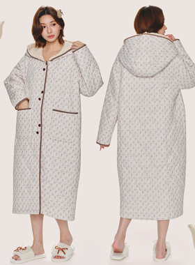 安杜拉 女士冬季女士加长夹棉加绒加厚连帽外穿睡袍家居服55982Q