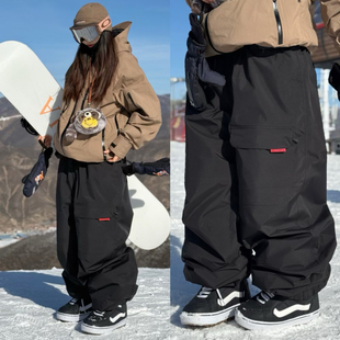 沈小仙DOCESHEN新款3L压胶加绒防水防风工装风单板双板滑雪裤黑色