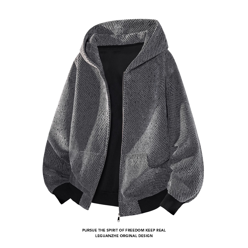 WOODSOON潮牌连帽卫衣男士宽松秋冬季开衫式长袖户外运动休闲外套