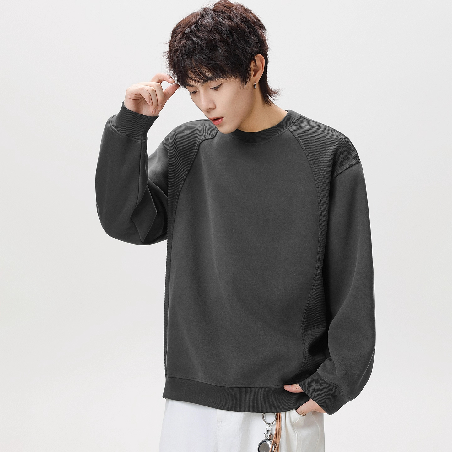 WOODSOON潮牌美式复古拼接宽松圆领卫衣男士秋冬新款长袖休闲上衣