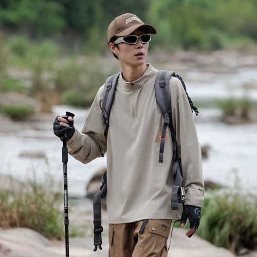 户外速干半高领T恤男士宽松休闲潮流秋冬新款长袖t恤上衣