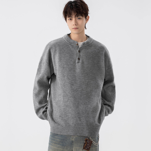 WOODSOON自发热毛衣男生春秋新款灰色潮流百搭宽松长袖休闲外穿男