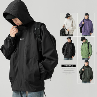 秋春季时尚连帽外套男生男款宽松潮牌休闲上衣男士夹克