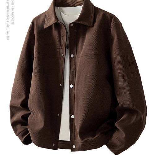 简约复古翻领夹克秋冬新款男士宽松休闲美式潮流百搭外套